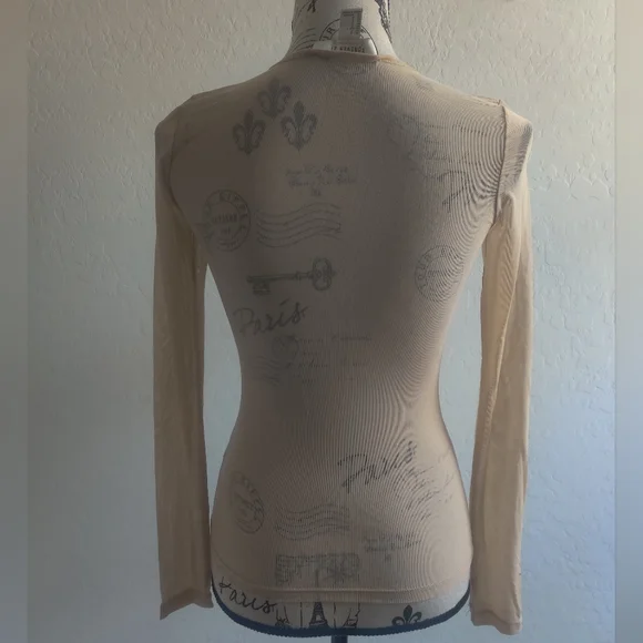 Forever 21 Nude Beige Mesh Sheer Long-Sleeve Scoop Neck Top Festival Grunge_smal - Picture 3 of 9